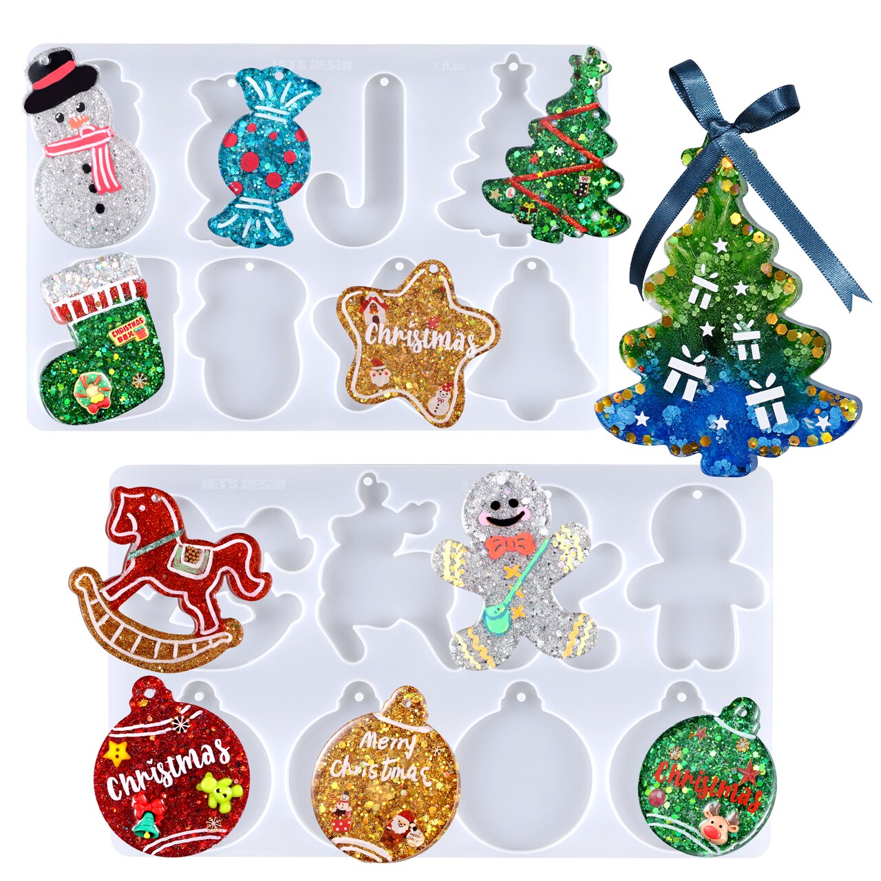 LET’S Resin Upgraded Christmas Resin Molds Silicone, 16 Cavities Large Resin Christmas Ornament Molds Each 3inch, Glossy Silicone Molds for Resin Art Craft,Keychains,Christmas Tree Decorations